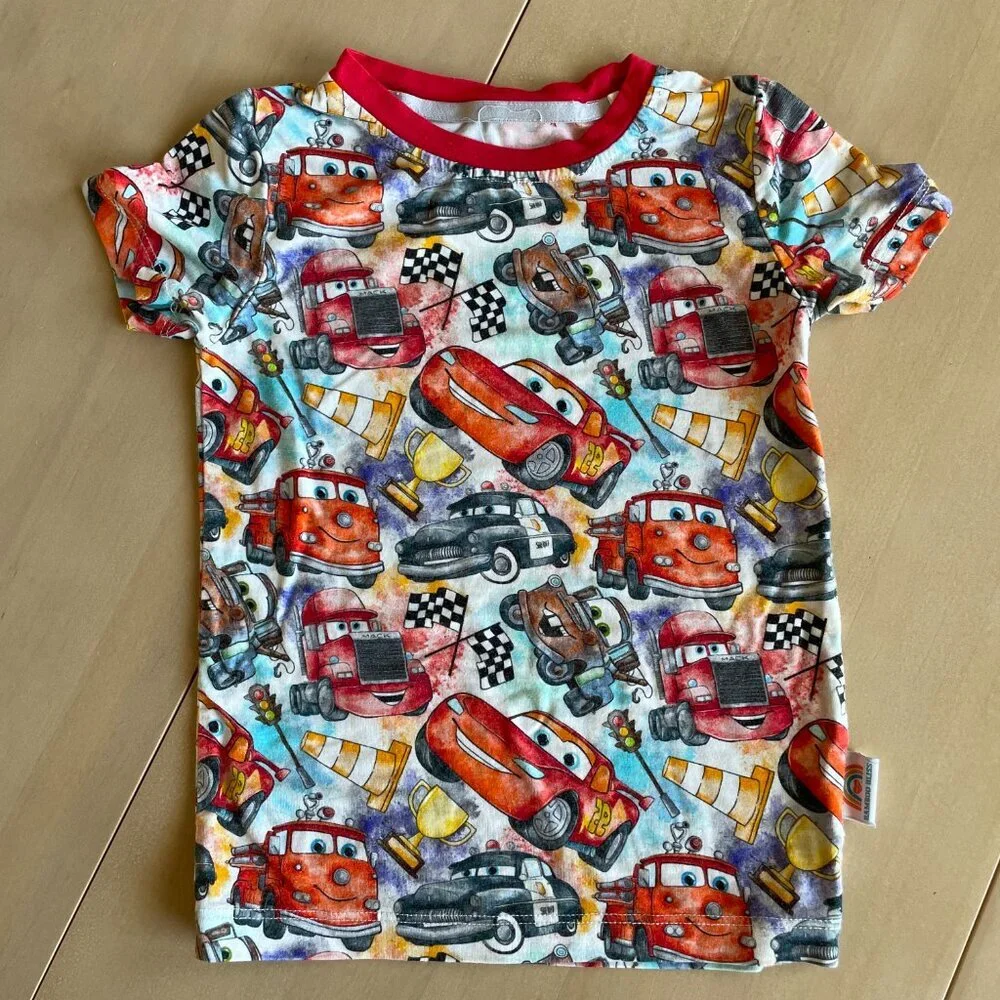 Bamboo Bliss Boutique Disney Cars & 101 Dalmatians PJs Shorts & Top, Sz 12-18 Mo
